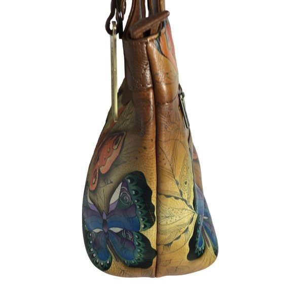 Anuschka NEVER USED Handpainted Leather Shoulder Bag Quilted Butterfly - Picture 10 of 13
